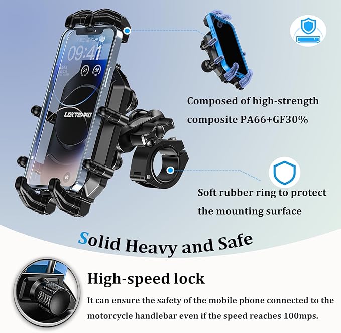Motorcycle Phone Mount with Vibration Dampener & Secure Lock，[Size Adjustable] Bike Cellphone Holder for ATV Scooter for 5.4-7.2" Smartphones