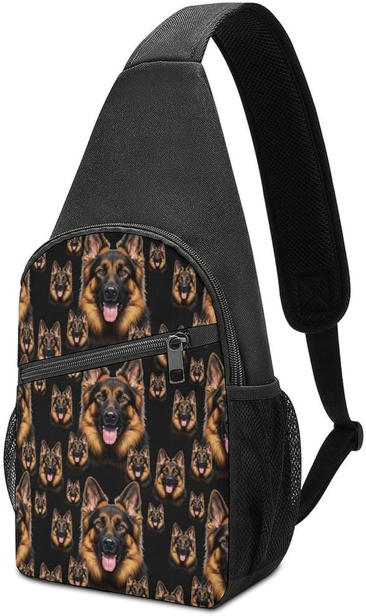 SWEET TANG Women Shoulder Chest Sling Bags Backpacks German Shepherd Black, Fashion Casual Pack Crossbody Bags Daypack Multipurpose for Travel Outdoors Running