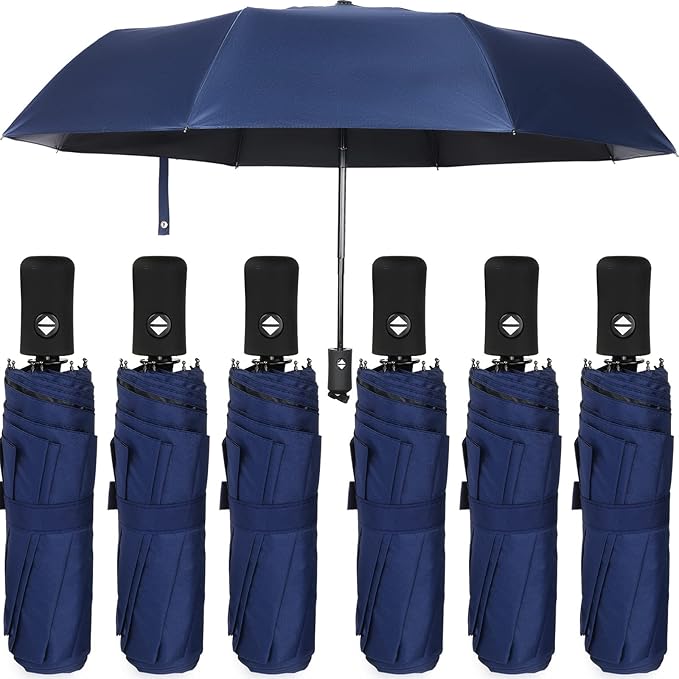 Jexine 6 Pcs Travel Compact Umbrella Automatic Open Close Windproof Small Light Backpack Purse Car Portable Collapsible Umbrella for Rain, Men Women