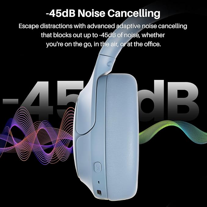 TOZO HT3 Hybrid Noise Cancelling Headphones, 90H Playtime Wireless Over Ear Bluetooth Headset, Spatial Audio AI Chat with 5 Mics, Supports Dual Connection and USB-C Input, with 32 EQ Music Modes