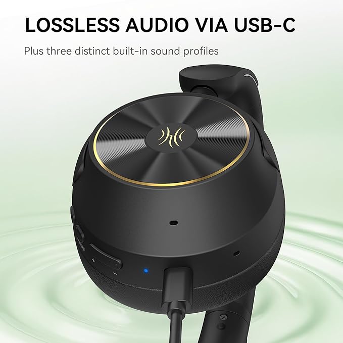 OneOdio Focus A6 Hybrid Active Noise Cancelling Headphones, 75H Playtime, LDAC Hi-Res Lossless Audio, Bluetooth 6.0, Dual Mic ENC Call, Support Wired ANC via USB-C, Wireless Over Ear Headphones