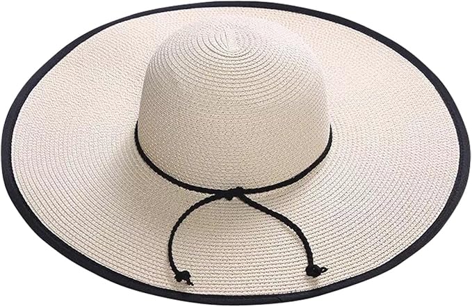 Lanzom Womens Wide Brim Straw Hat Big Floppy Foldable Roll up Cap Beach Sun Hat UPF 50+