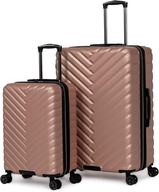 Kenneth Cole REACTION Madison Square Lightweight Hardside Chevron Expandable Spinner Luggage, Rose Gold, 2-Piece Set (20" & 28")