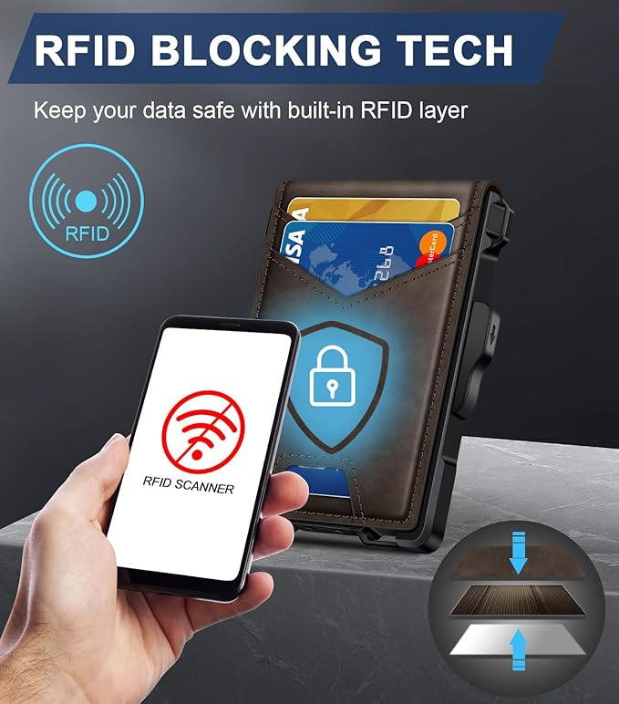 Wallet for Men, Minimalist Slim Mens Wallet with Money Clip, RFID Blocking Smart Pop Up Card Wallet with ID Window, Compact Bifold Wallet,Metal Aluminum Credit Card Holder