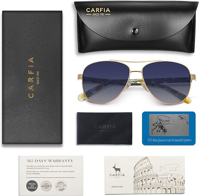 CARFIA Polarized Sunglasses for Women UV Protection Acetate Arms Metal Frame Woman's Shades CA3216