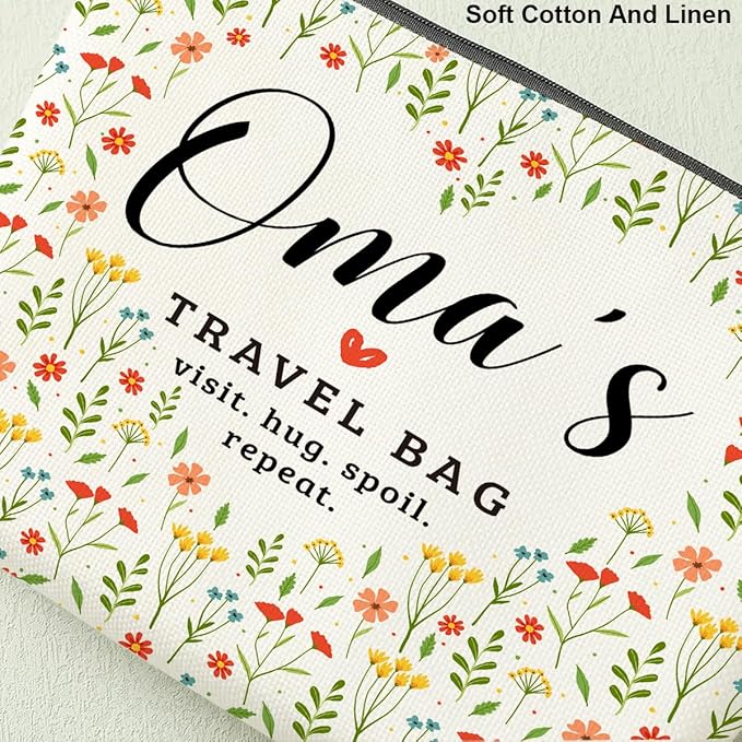 Oma's Travel Bag Mothers Day Makeup Bag Oma Grandma Gifts Grandma Birthday Gifts Funny Coloful Floral Cosmetic Bag for Women Nana Gigi Mimi Nanny Granny Chirstmas Appreciation Retirement Gifts