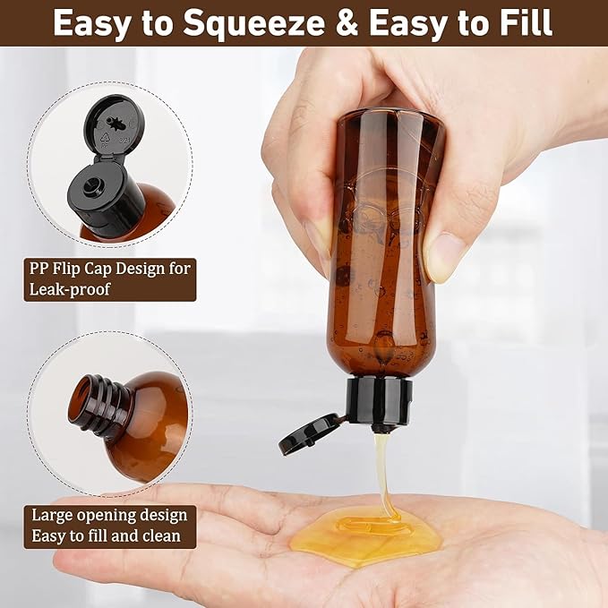 Travel Bottles for Toiletries 3.4oz 4 Pack TSA Approved Leak-Proof Travel Size Containers Squeezable Empty Plastic Toiletry Bottles for Shampoo, Conditioner, Body Wash (Brown)