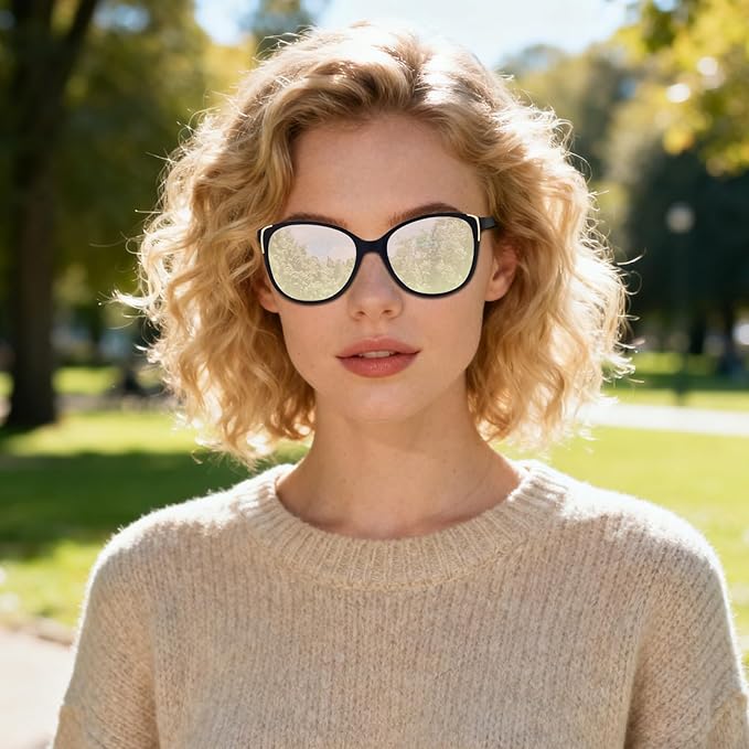 Face Shadow Polarized Sunglasses for Women, Cat Eye Sunglasses for Small Face Ladies Ultralight UV400 Protection