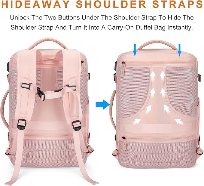 Lumesner Carry on Travel Backpacks, Extra Large 40L Flight Approved for Men & Women,Expandable Suitcase backpack (Pink (Backpack With 4 Packing Cubes))