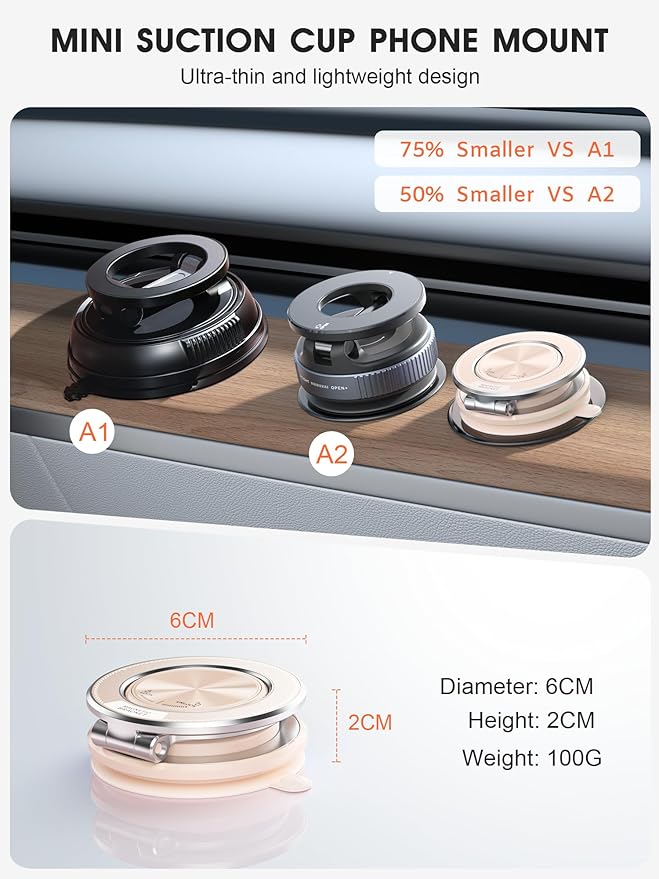Ultra-Thin Vacuum Magnetic Car Phone Holder for MagSafe[108+LBS Strongest Suction & 3000gf Strongest Magnetic],360°Adjustable Suction Cup Phone Mount for Car,Gym,Mirror,Men Women-Pale Pink
