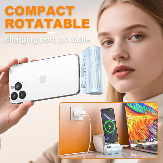 ZBF Mini Portable Charger Power Bank,5000mAh Cell Phone Portable Power PD 20W Fast Charging USB-C, LCD Display Battery Pack for iPhone 14/14 Pro Max/13/13 Pro/12 Pro/11/XS/XR/X/8/7/6 etc (Blue)