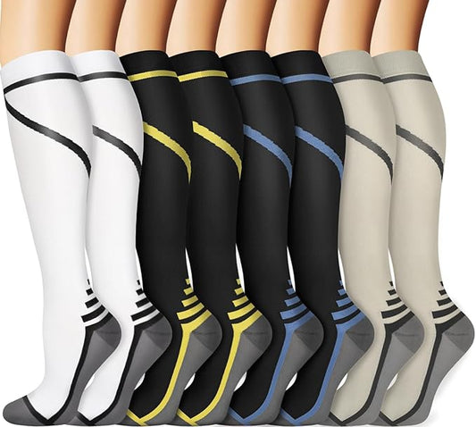 Graduated Copper Compression Socks for Men & Women Circulation 8 Pairs 15-20mmHg - Best for Running Athletic Cycling