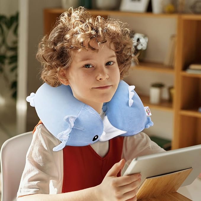 Niuniu Daddy Axolotl Neck Pillow for Traveling, Memory Foam Cervical Travel Neck Support Pillows Portable for Airplane Car Sleep, Long Trip Age 8+ Children with Boys Girls Including Adults