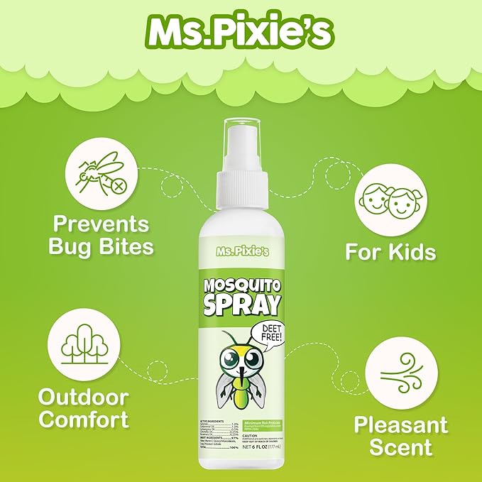 Ms. Pixie's Mosquito Spray, DEET-Free Insect Repellent for Skin & Outdoor Protection, 6 oz (180mL)