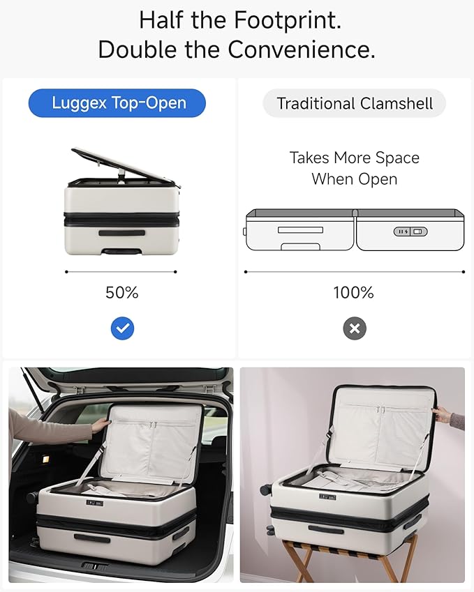 LUGGEX Checked Suitcase with Spinner Wheels, FLO5 Expandable Polycarbonate Hard Shell Suitcase with TSA Approved Lock (FX-Core, Beige, 28 Inch)