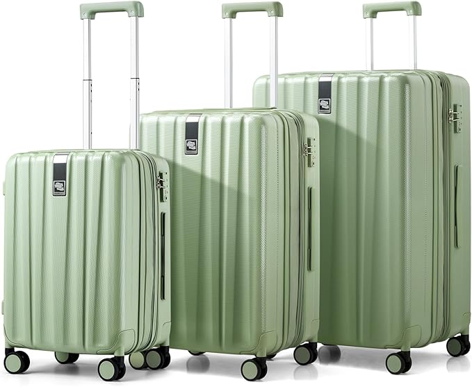 Hanke Expandable Hardshell Luggage Sets 3 piece Carry on Luggage with Wheels Suitcases Lightweight Checked Travel Luggage Rolling Large Suitcase Travel Luggage Bag Woman Men 20/24/29Inch(Bamboo Green)