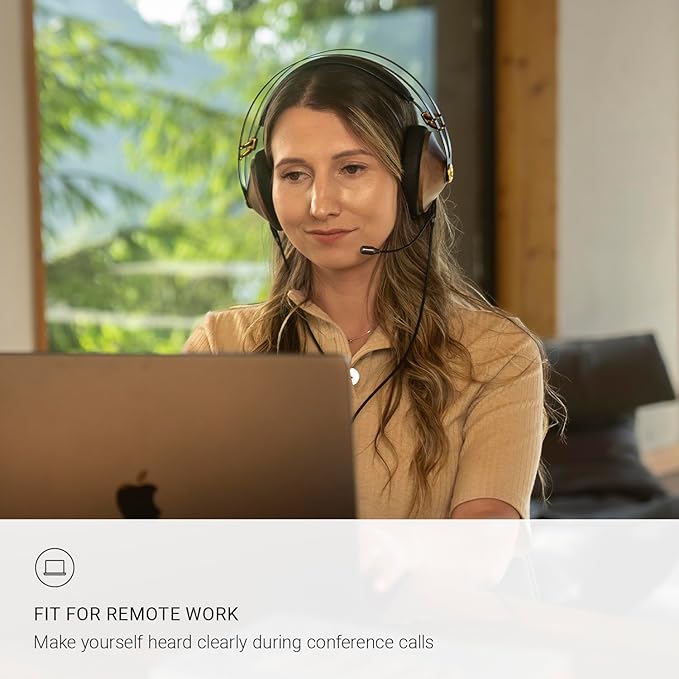 MEZE AUDIO | 99 Classics Walnut Gold & Boom Mic Headset | Wired Over-Ear Headphones with Boom Microphone and Self Adjustable Headband | Closed-Back Headset for Gaming | Remote Work | Audiophiles