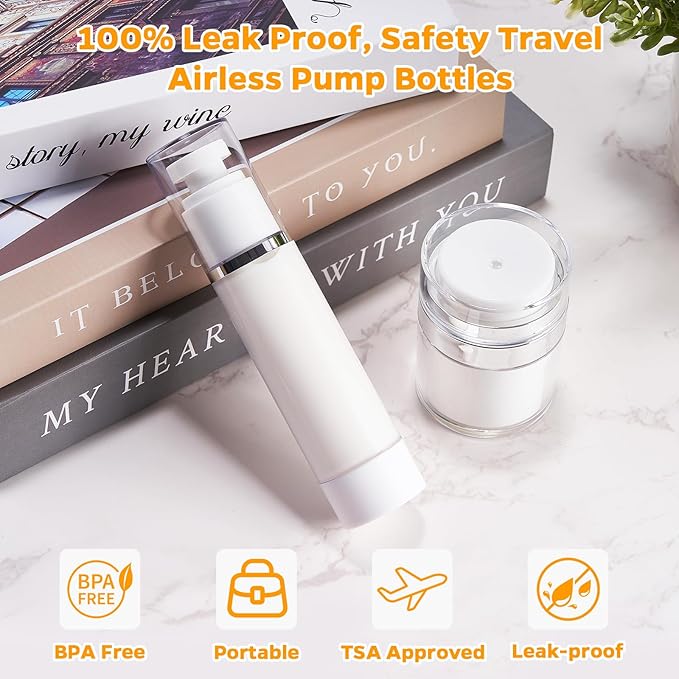 13 Pack Travel Size Containers, 1.7/1/0.5oz Clear Airless Pump Bottles, Makeup Containers, TSA Approved Skincare Empty Travel Bottles Leak Proof Refillable Jars for Toiletries, Lotion, Liquid, Cream