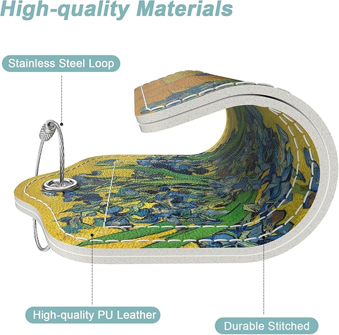 Rimilak 3 Pcs PU Leather Luggage Tags for Suitcase, Travel Cruise Luggage Tag with Privacy Flap, Name ID Label and Metal Loop for Women Men Baggage Handbag School Bag Backpack, Flower Vase