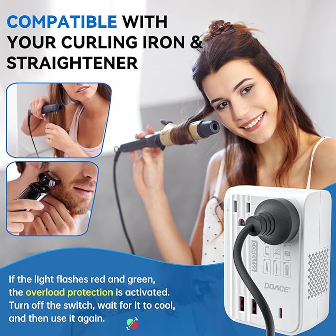 DOACE Voltage Converter US to Europe 350W Convert 220V to 110V for Curling Iron Straightener Shaver, Cordless Converter for European Travel with 2 USB A & 2 USB C Ports Charging