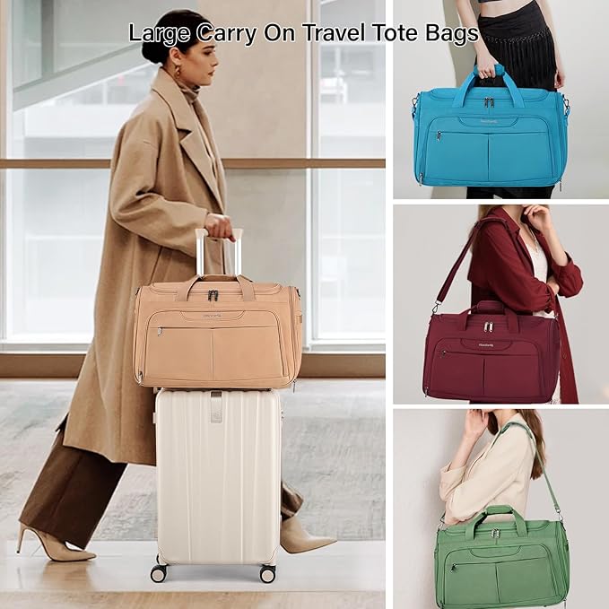 Hanke Carry On luggage Bags for Travel, Large Foldable Duffle Bag for Travel, Softside Lightweight Travel Bag Carry On Bags for Airplanes Women, Travel Tote Bags for Women Men.（Burgundy）