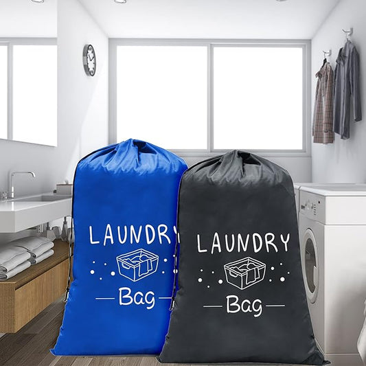 Sylfairy 2 Pack Extra Large Travel Laundry Bag, 24" x 36" Rip-Stop Dirty Clothes Organizer with Drawstring, Heavy Duty Travel Laundry Bag, Large Laundry Hamper Liner, Machine Wash (Navy+Black)