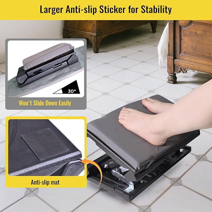 Foot Rest for Under Desk at Work Enlarged, Ergonomic Footrest with Adjustable Height and Angle, Foldable Foot Stool with Removable Pad Massage Beads for Office Gaming Chair Gray