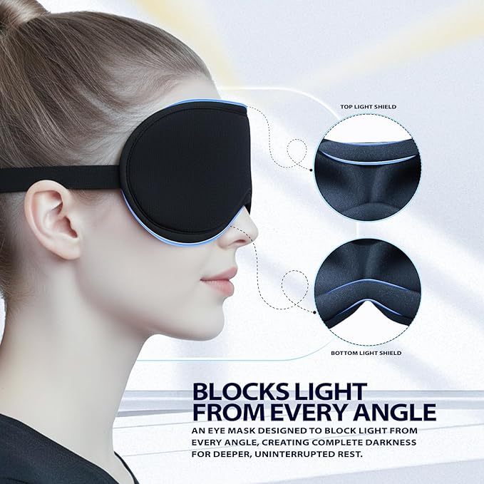 Ultra-Thin 3D Sleep Mask for Side Sleepers, Men, Women, Lash Extensions – Soft, Breathable and Lightweight Blackout Sleeping Eye Mask for Travel, Naps, Airplane, Adjustable, Mens (Black)