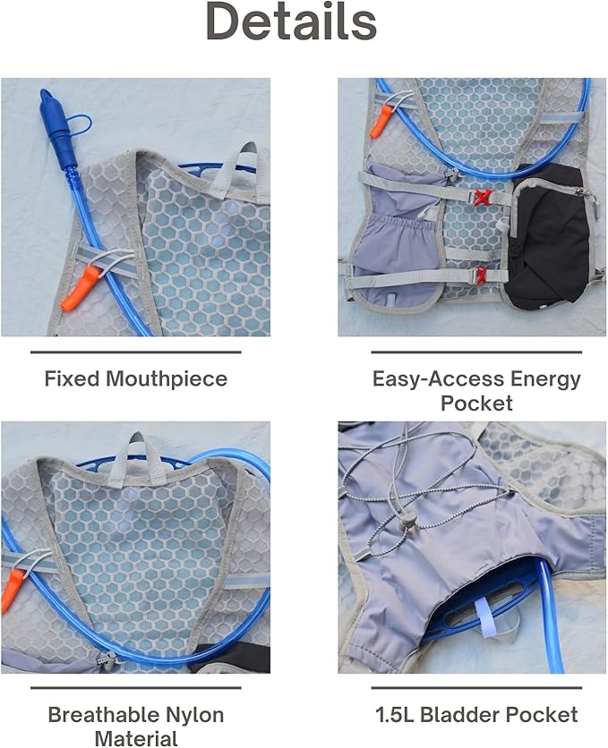 Lightweight Running Vest with 1L Hydration Bladder – 5L Trail Running Water Vest for Women & Men, Adjustable Fit Hydration Pack for Marathon, Jogging, Hiking, Cycling (Green/Grey/Pink)