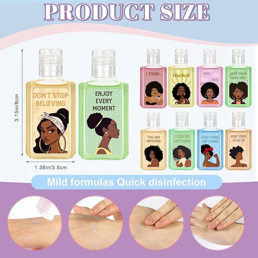 50 Pcs Black Girl Mini Hand Sanitizer Bulk African American Christmas Gifts Inspirational Cute African Girl Small Hand Sanitizer 1fl oz Travel Size Hand Soap for African Black Christmas Party Supplies