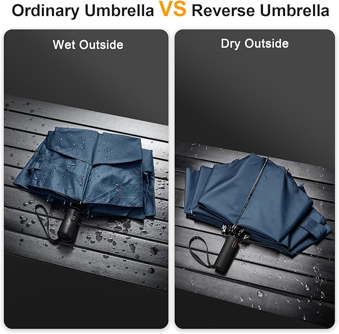 Prospo 46/62 Inch Large Travel Umbrellas for Rain Windproof, 10 Ribs Compact Reverse Folding Golf Umbrella, Double Canopy Automatic Open Close