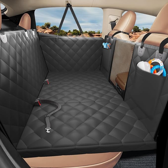 Back Seat Extender for Dogs-Upgraded Egg Crate Foam, Soft Dog Car Seat Cover Holds 420lbs, Sturdy Backseat Extender for Dogs, Waterproof Pet Car Bed Dog Hammock for Car, SUV, Truck