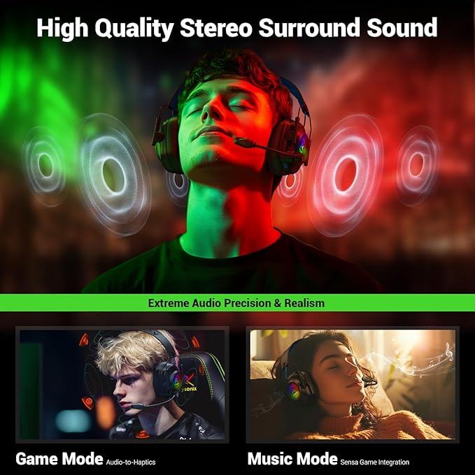 Wireless Gaming Headset with Noise Canceling Microphone for PC, PS5, PS4, Switch, Mac, 2.4 GHz Wireless & Bluetooth 5.4 Gaming Headphones, Cool RGB Lighting, 50Hr Battery, 50mm Drivers(Blue)