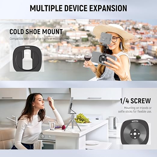 NEEWER PA095 Dual Magnetic Ring Holder for Phone, Slim Folding Magnetic Mobile Phone Holder with 1/4" Screw for Tripod Compatible with MagSafe iPhone Samsung Huawei Android for Video, PA095