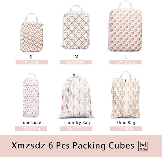 6 Pcs Compression Packing Cubes, Packing Cubes for Travel, Waterproof Luggage Organizer Bags Set, Cute Packaging Cubes for Women Kids Backpack Carry-Ons