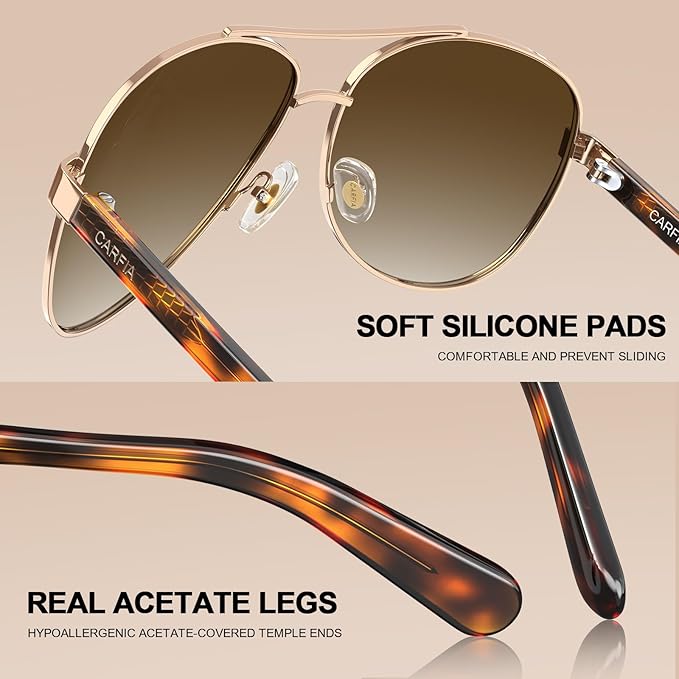 CARFIA Polarized Sunglasses for Women UV Protection Acetate Arms Metal Frame Woman's Shades CA3216
