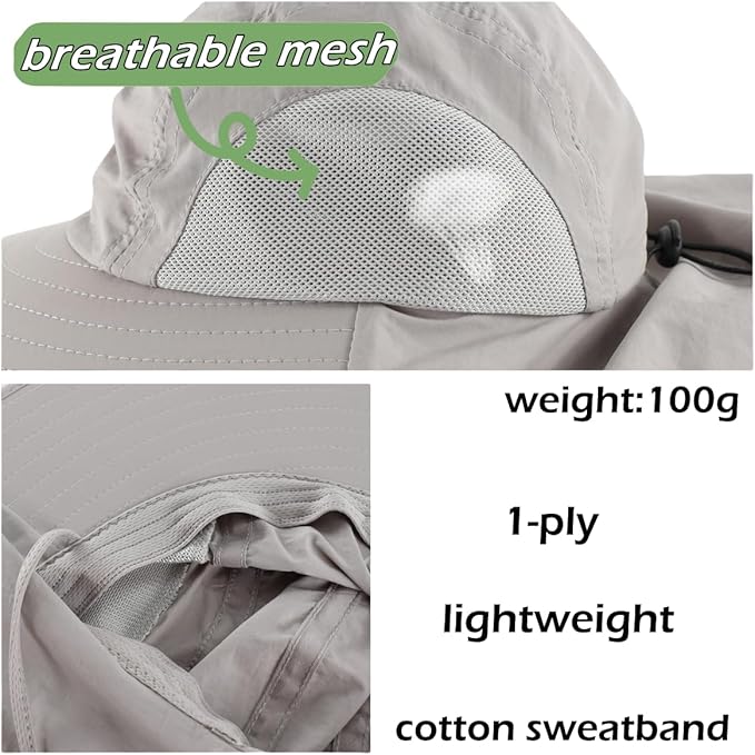 LLmoway Wide Brim Sun Hat with Neck Flap for Men Women Summer Outdoor UV Protection Breathable Fishing Hats with Strap