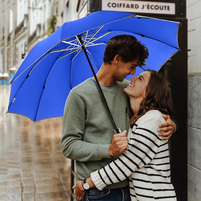 Lejorain Golf Large Inverted Umbrella - Black Big Windproof Heavy Duty Upside Down 46/50/54 Inch Compact Reverse Car Automatic Folding Reflective Umbrella