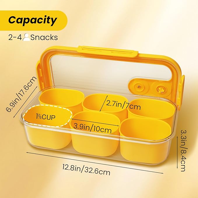 Snackle Box Container with 6 Compartments, Portable Snack Serving Tray, Reusable Food Fridge Storage Organizer, BPA-free, Perfect for Outdoor Road Travel/Party/Picnic