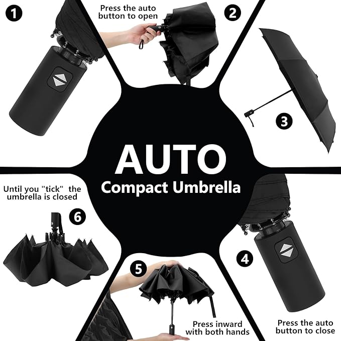 Travel Compact Umbrellas for Rain Portable Automatic Open/Close Windproof Folding Small Umbrella