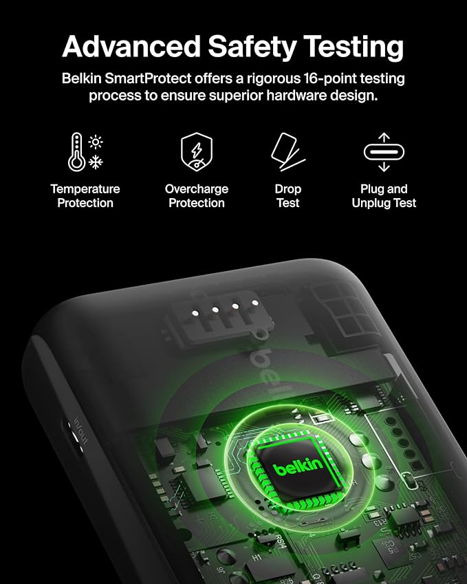 Belkin Portable Charger, USB C Power Bank 10000 mAh w/ 2xUSB-A Ports, 15W w/Type-C to Type-A Cable for iPhone 17, Air, Pro, Samsung Galaxy S25, iPad, Nintendo Switch 2, Google Pixel 10, etc. - Gray