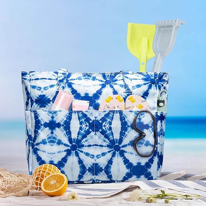 KABAQOO Extra Large Beach Bag Waterproof Sandproof Women Beach Tote with Zipper & Wet Compartment for Pool Gym Grocery Travel