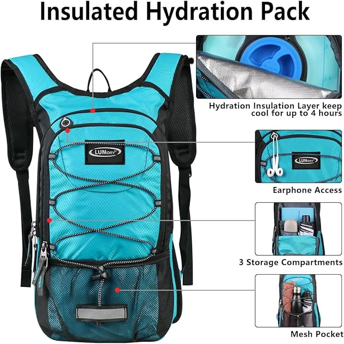 Insulated Hydration Pack Backpack with 3L BPA Free Leak-Proof Water Bladder, Keep Liquids Cool for Up to 5 Hours, Daypack for Hiking, Running, Cycling, Hunting, Climbing