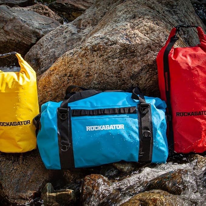 Waterproof Duffle Bag for Travel and Camping with Roll-Top Closure, Durable, All-Weather, and Versatile Dry Bag - Rockagator Mammoth Series (60 Liter, Light Blue)