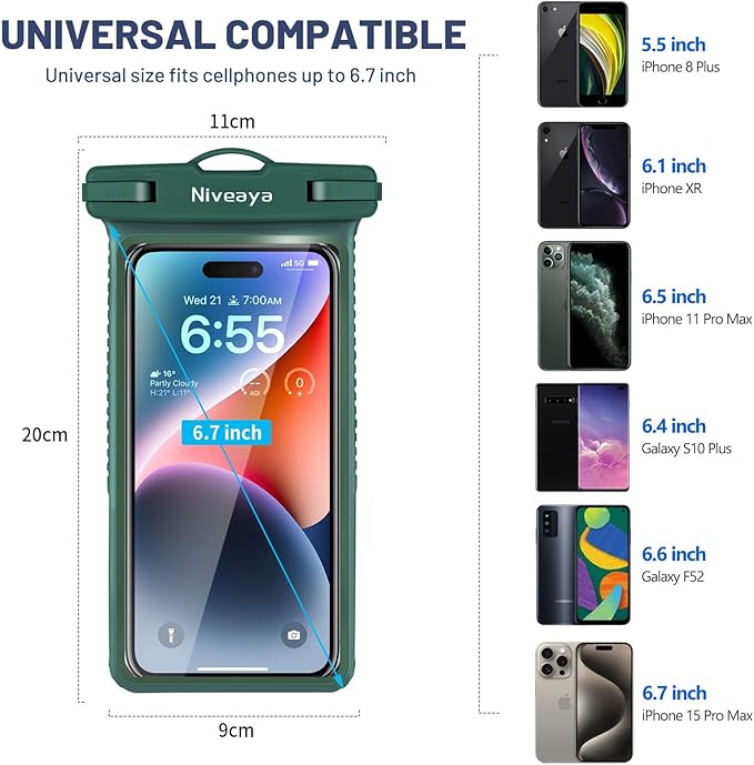 Niveaya Waterproof Phone Pouch, Waterproof Phone Case Compatible for iPhone 15 14 13 12 Pro Max Up to 7", IPX8 Cellphone Kayak Accessories, Travel Essentials 1Pack