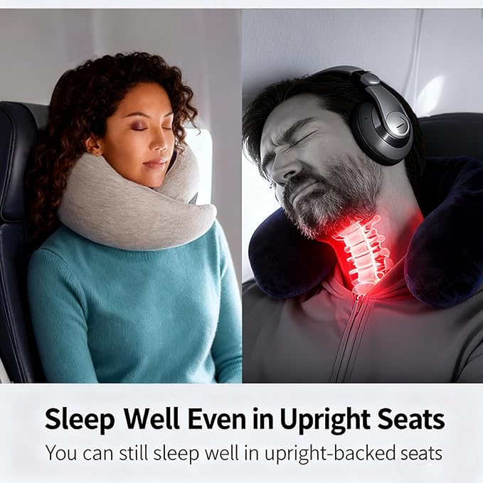 Travel Neck Pillows for Airplanes - Memory Foam Travel Pillow, 360° Ergonomic Neck Support, Compact Design Ideal for Airplane, Car Rides, Office (Gray)