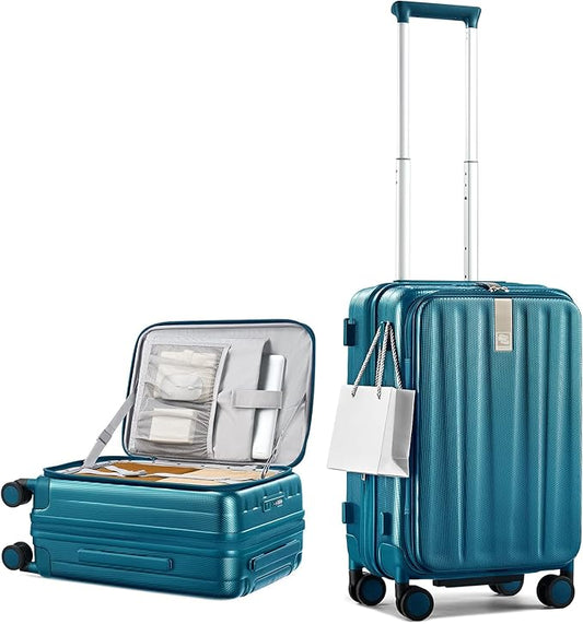 Hanke 20 Inch Expandable Carry On Luggage Airline Approved Top Opening Hard Shell Suitcases with Wheels Lightweight Travel Luggage Carry On Suitcase for Woman Men-Caribbean Blue