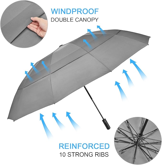 G4Free 42/46/54/62 Inch Large Golf Umbrella Compact Reverse Travel Umbrella 10 Ribs Windproof for Rain Double Canopy Automatic Open Close