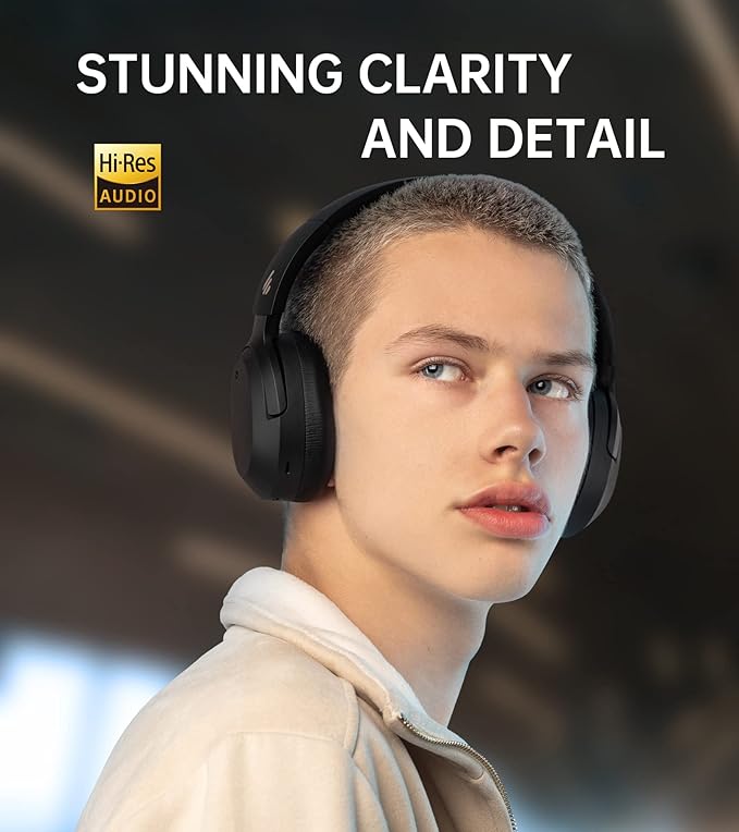 Edifier W820NB Hybrid Active Noise Cancelling Headphones - Hi-Res Audio - 49H Playtime - Wireless Over Ear Bluetooth Headphones for Phone-Call - Black