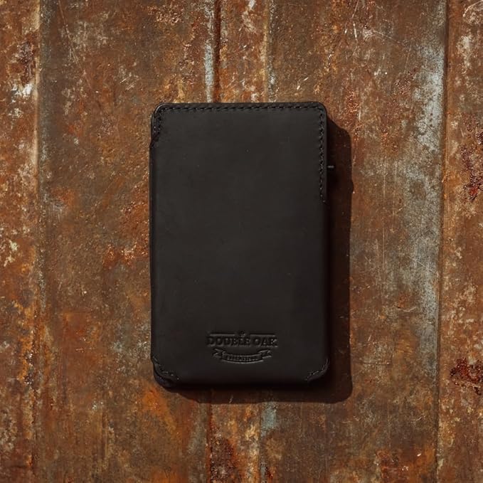 Double Oak Essentials SLIM Leather Pop-up Wallet — Removable Cardholder Design with Locking Mechanism - RFID Blocking, Top Grain Cowhide Leather (Midnight Edition)